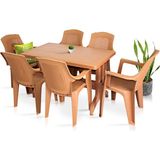 Bahex Plastik Masa Takımı 80x140 Masa 6 Kişilik Gold Sandalye Seti Bahçe Balkon Teras Takımı