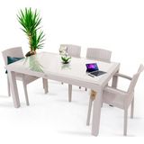 Bahex Rattan Masa Takımı 80x140 Camlı Masa 6 Kişilik Rattan Sandalye Seti Bahçe Balkon Teras Takımı - Krem
