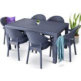 Bahex Rattan Masa Takımı 80x140 Camsız Masa 6 Kişilik Bambu Sandalye Seti Bahçe Balkon Teras Takımı - Antrasit