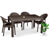 Bahex Rattan Masa Takımı 90 x 150 Camsız Masa 4 Kişilik Bambu Sandalye Seti Bahçe Balkon Masa Takımı Kahverengi