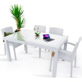 Bahex Rattan Masa Takımı 90X150 Camlı Masa 4 Kişilik Bambu Sandalye Seti Bahçe Balkon Teras Takımı - Beyaz