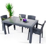 Bahex Rattan Masa Takımı 90x150 Camlı Masa 4 Kişilik Rattan Sandalye Seti Bahçe Balkon Teras Takımı