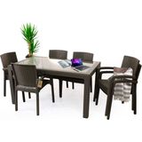 Bahex Rattan Masa Takımı 90X150 Camlı Masa 6 Kişilik Rattan Sandalye Seti Bahçe Balkon Teras Takımı