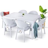 Bahex Rattan Masa Takımı 90x150 Camsız Masa 6 Kişilik Bambu Sandalye Seti Bahçe Balkon Teras Sandalyesi - Beyaz