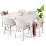 Bahex Rattan Masa Takımı 90x150 Camsız Masa 6 Kişilik Sandalye Seti Bahçe Balkon Teras Takımı - Bej - Krem