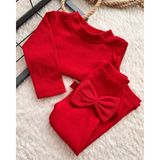 Bahnur Bebek Çocuk Alt Üst Kreş Takım Fitilli Ribana Tayt Bluz Bandana Seti - 2 Yaş - Kırmızı