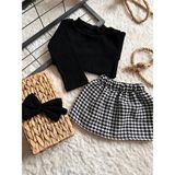 Bahnur Çocuk Bebek Siyah Kazayağı Etek Ribana Bluz ve Bandana Seti Takımı - 2 Yaş - 001 Siyah