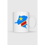 Bahriyeli Collection Demokratik Kongo Cumhuriyeti Bayrağı ve Haritası Büyük Baskılı Kupa Bardak - Beyaz - 330 ml