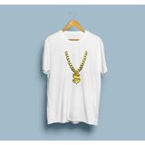 Bahriyeli Collection Oversize Altın Rengi Dolar Kolye Tasarım T-Shirt - Beyaz