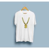 Bahriyeli Collection Oversize Altın Rengi Dolar Kolye Tasarım T-Shirt - XL - Beyaz