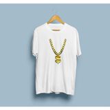 Bahriyeli Collection Oversize Altın Rengi Dolar Kolye Tasarım Unisex T-Shirt - Beyaz