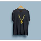 Bahriyeli Collection Oversize Altın Rengi Dolar Kolye Tasarım Unisex T-Shirt - Siyah