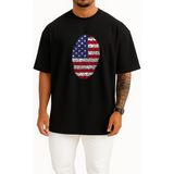 Bahriyeli Collection Oversize Amerika Birleşik Devletleri Parmak Izi Bayrak Göğüs Tasarımlı Unisex T-Shirt - Siyah - XL