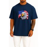 Bahriyeli Collection Oversize Amerika Kartalı ve Amerika Bayrağı Göğüs Tasarımlı Unisex T-Shirt - Lacivert