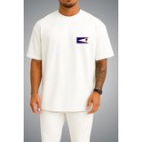 Bahriyeli Collection Oversize Amerikan Samoası Bayrağı Cep Baskılı Unisex T-Shirt - Beyaz - XL