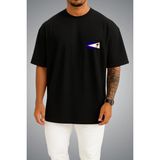 Bahriyeli Collection Oversize Amerikan Samoası Bayrağı Cep Baskılı Unisex T-Shirt - Siyah
