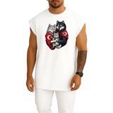 Bahriyeli Collection Oversize Anne - Baba ve Çocuk Turan Kurt ve Türk Bayrağı Göğüs Baskılı Atlet - Beyaz - M