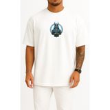 Bahriyeli Collection Oversize Anubis Göğüs Baskılı Unisex T-Shirt - Beyaz