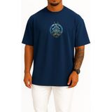 Bahriyeli Collection Oversize Anubis Göğüs Baskılı Unisex T-Shirt - Lacivert - XL