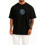 Bahriyeli Collection Oversize Anubis Göğüs Baskılı Unisex T-Shirt - Siyah - M