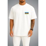 Bahriyeli Collection Oversize Azerbaycan Bayrağı Cep Baskılı Unisex T-Shirt - Beyaz