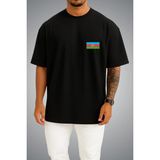 Bahriyeli Collection Oversize Azerbaycan Bayrağı Cep Baskılı Unisex T-Shirt - Siyah - XL