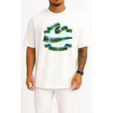 Bahriyeli Collection Oversize Azerbaycan Bayrağı Göğüs Tasarımlı Unisex T-Shirt - Beyaz - XL