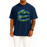 Bahriyeli Collection Oversize Azerbaycan Bayrağı Göğüs Tasarımlı Unisex T-Shirt - Lacivert - XL