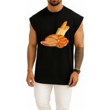 Bahriyeli Collection Oversize Baget Kruvasan Ekmek Simit Ekmek Hamur Işi Göğüs Tasarımlı Atlet - Siyah