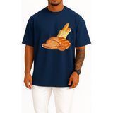 Bahriyeli Collection Oversize Baget Kruvasan Ekmek Simit Ekmek Hamur Işi Göğüs Tasarımlı Unisex T-Shirt - Lacivert