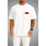 Bahriyeli Collection Oversize Belarus Bayrağı Cep Baskılı Unisex T-Shirt - Beyaz - M
