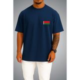 Bahriyeli Collection Oversize Belarus Bayrağı Cep Baskılı Unisex T-Shirt - Lacivert