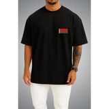 Bahriyeli Collection Oversize Belarus Bayrağı Cep Baskılı Unisex T-Shirt - Siyah - M