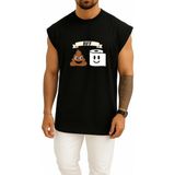 Bahriyeli Collection Oversize Best Friend Kaka ve Tuvalet Kağıdı Göğüs Baskılı Atlet - Siyah
