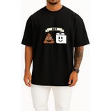 Bahriyeli Collection Oversize Best Friend Kaka ve Tuvalet Kağıdı Göğüs Baskılı Unisex T-Shirt - Siyah