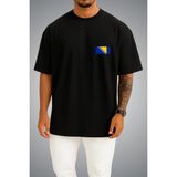 Bahriyeli Collection Oversize Bosna-Hersek Bayrağı Cep Baskılı Unisex T-Shirt - Siyah