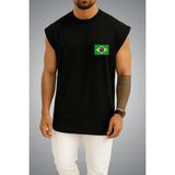 Bahriyeli Collection Oversize Brezilya Bayrağı Cep Baskılı Atlet - Siyah - XL