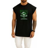 Bahriyeli Collection Oversize Brokoli Gym Fitness Yeşillik Göğüs ve Sırt Tasarımlı Atlet - Siyah - XL