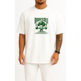 Bahriyeli Collection Oversize Brokoli Gym Fitness Yeşillik Göğüs ve Sırt Tasarımlı Unisex T-Shirt - Beyaz - XL
