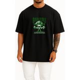 Bahriyeli Collection Oversize Brokoli Gym Fitness Yeşillik Göğüs ve Sırt Tasarımlı Unisex T-Shirt - Siyah - XL
