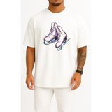 Bahriyeli Collection Oversize Buz Pateni Göğüs Tasarımlı Unisex T-Shirt - Beyaz - XL