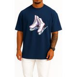 Bahriyeli Collection Oversize Buz Pateni Göğüs Tasarımlı Unisex T-Shirt - Lacivert