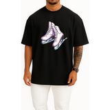 Bahriyeli Collection Oversize Buz Pateni Göğüs Tasarımlı Unisex T-Shirt - Siyah - XL