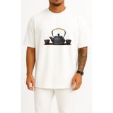 Bahriyeli Collection Oversize Çaydanlık Su Isıtıcısı Beyaz Çay Demir Göğüs Tasarımlı Unisex T-Shirt - XL