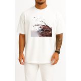 Bahriyeli Collection Oversize Çikolata Bar Sütlü Çikolata Şurubu Sos Göğüs Tasarımlı Unisex T-Shirt - Beyaz
