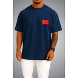 Bahriyeli Collection Oversize Çin Bayrağı Cep Baskılı Unisex T-Shirt - Lacivert - M