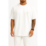 Bahriyeli Collection Oversize Çok Çalış Hayaller Büyük Cep ve Sırt Tasarımlı Unisex T-Shirt - Beyaz - XL