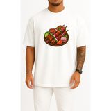 Bahriyeli Collection Oversize Çöp Şiş Tavuk Şiş Izgara Göğüs Baskılı Unisex T-Shirt - Beyaz - XL