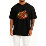 Bahriyeli Collection Oversize Çöp Şiş Tavuk Şiş Izgara Göğüs Baskılı Unisex T-Shirt - Siyah