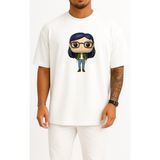Bahriyeli Collection Oversize Diane Nguyen Funko Pop! Vinyl Figure Mr. Peanutbutter Göğüs Tasarımlı Unisex T-Shirt - Beyaz - XL
